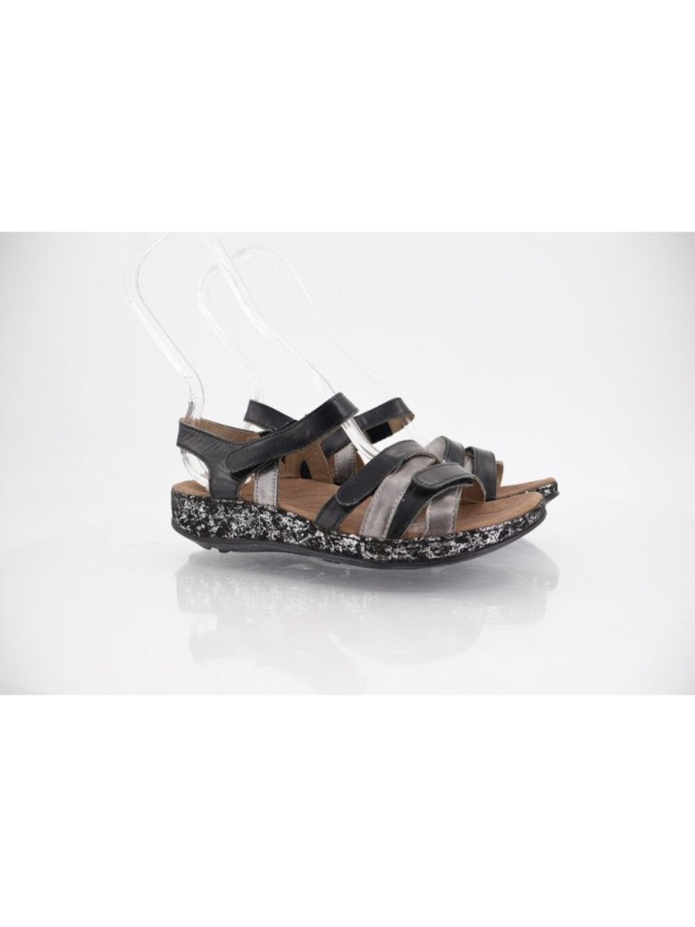 Romika Women Fidschi 74 Sandal 36 5 Black Silver Leather Adjustable Wedge Shoes